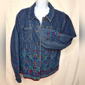 Coldwater Creek Jean Jacket Embroidered & Lined Womens Size XL Petite